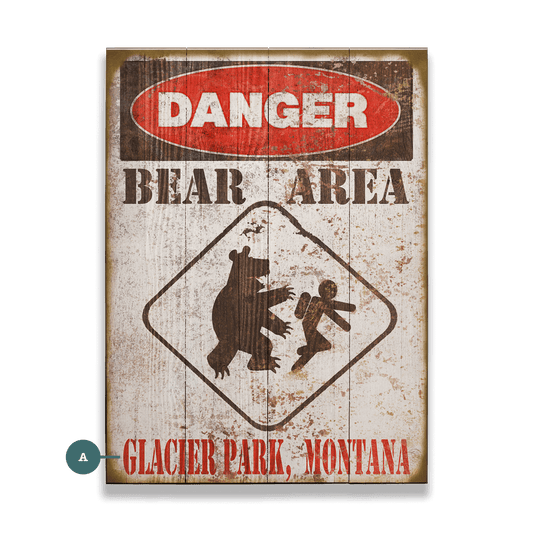 Bear Warning Sign - Wood & Metal Wall Art