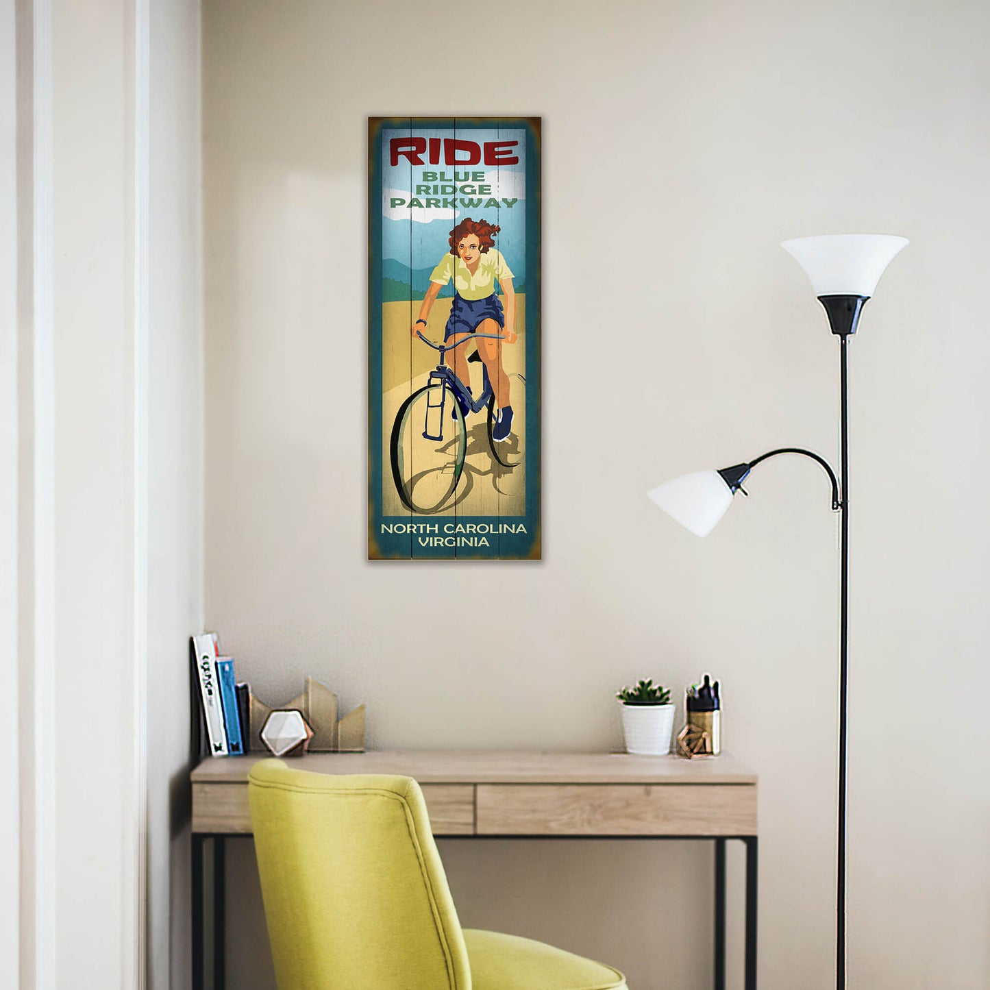 Scenic Trail Bike Sign: Female - Wood & Metal Wall Art
