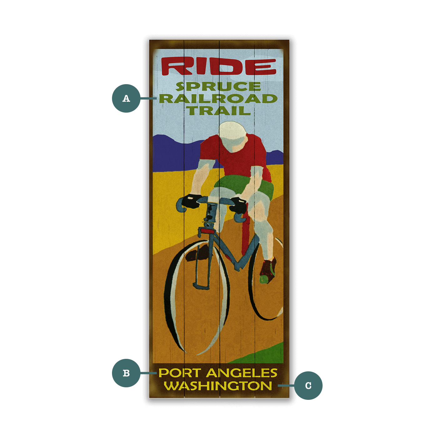 Scenic Trail Bike Sign: Male - Wood & Metal Wall Art