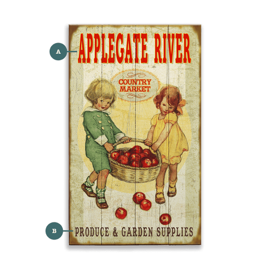 Country Market Kids with Apples - Wood & Metal Wall Art