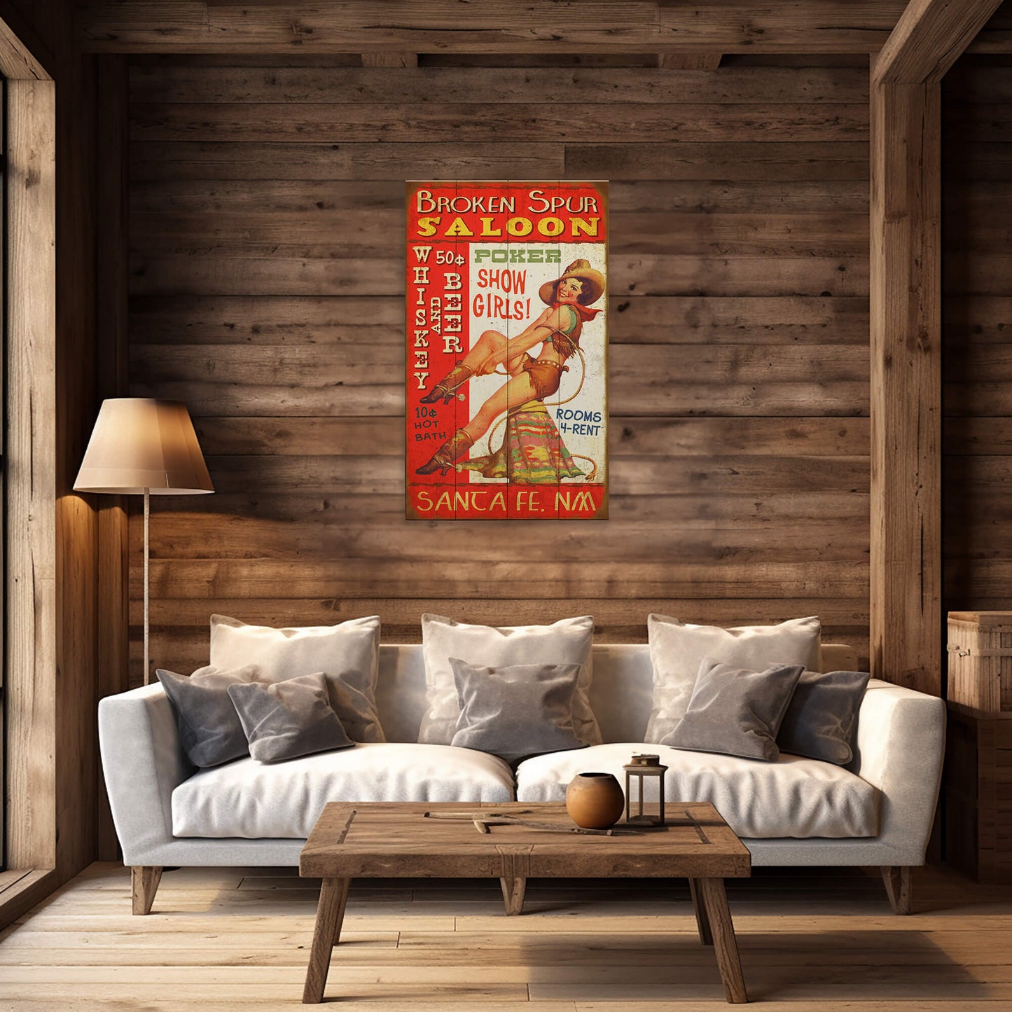 Pin-Up Cowgirl Saloon - Wood & Metal Wall Art