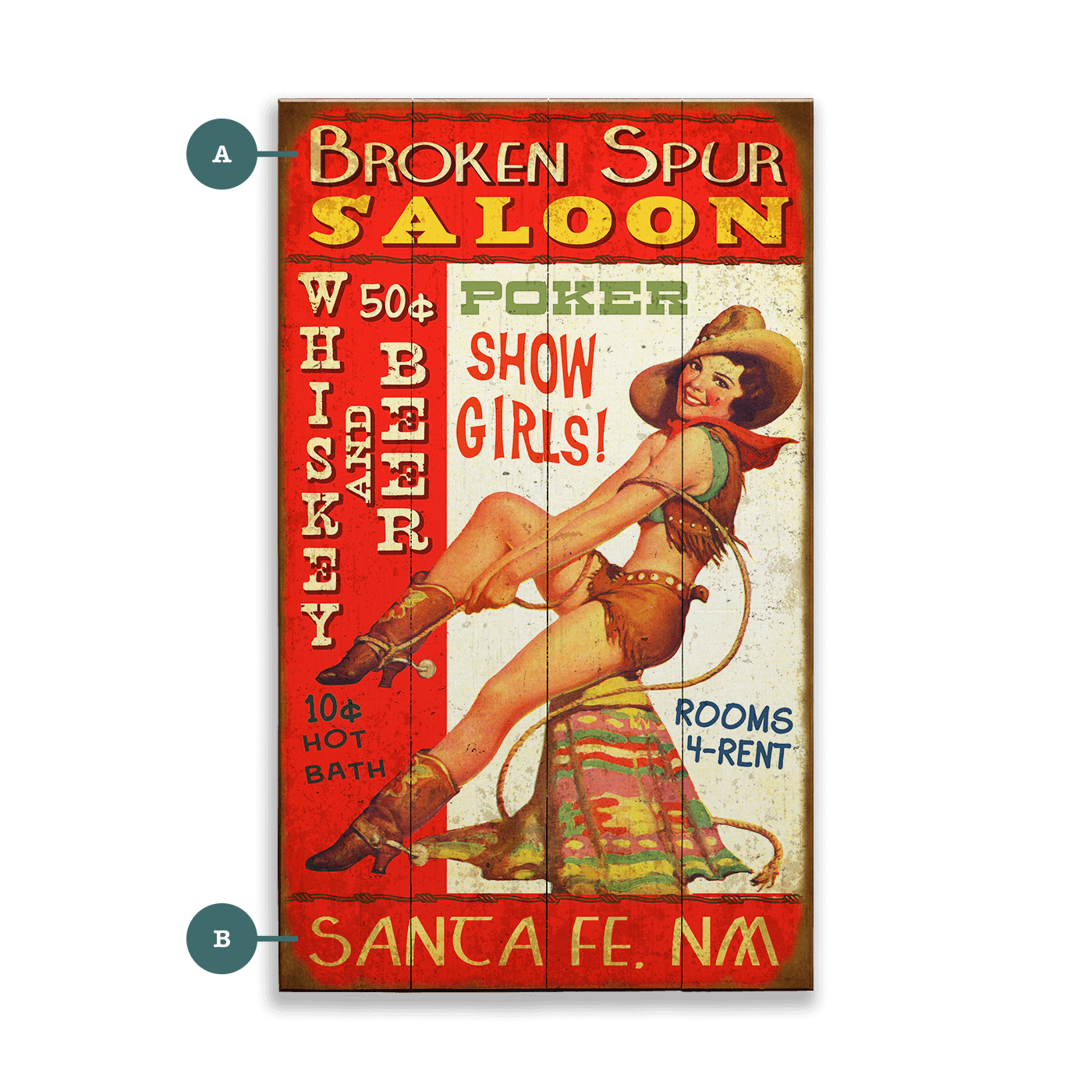 Pin-Up Cowgirl Saloon - Wood & Metal Wall Art