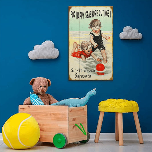 Happy Seashore Outings - Wood & Metal Wall Art