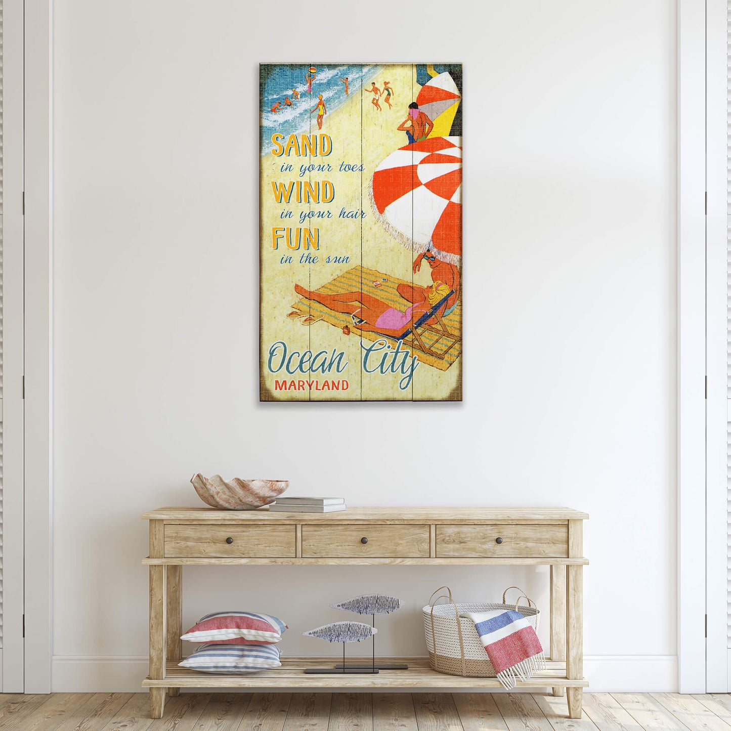 Beach Umbrella: Sand, Wind, and Fun - Wood & Metal Wall Art