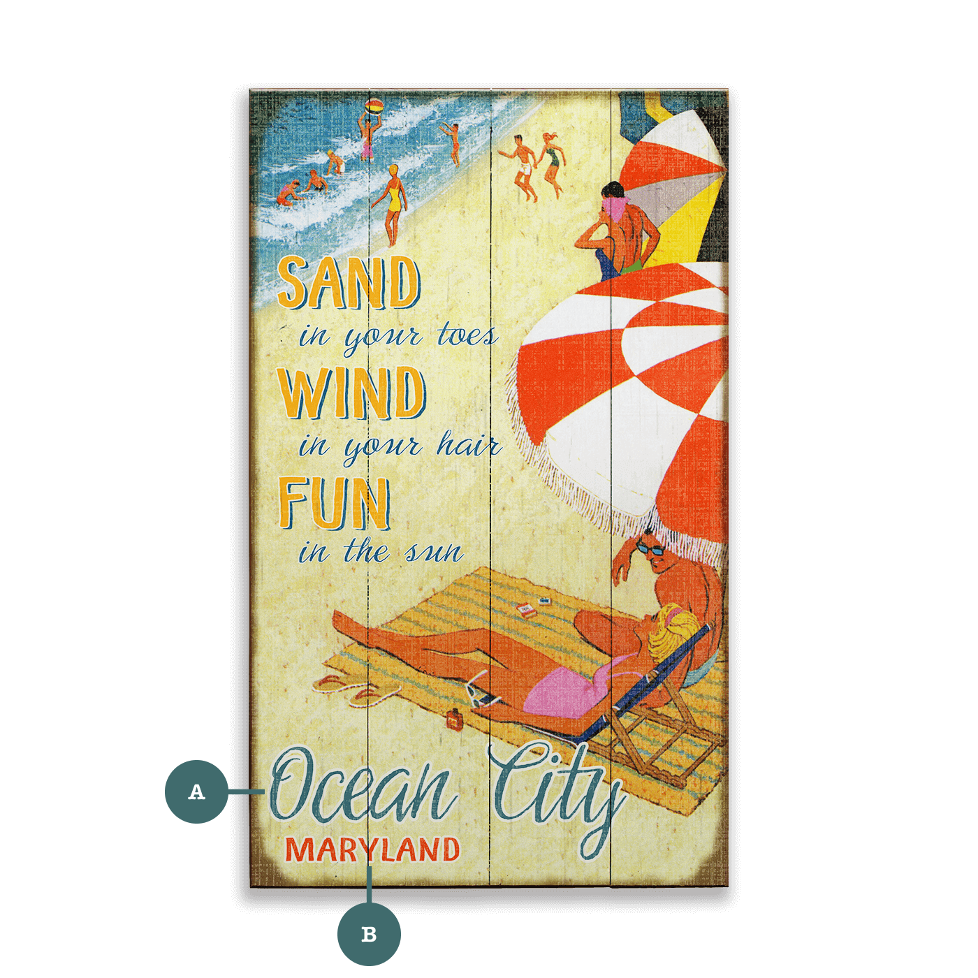 Beach Umbrella: Sand, Wind, and Fun - Wood & Metal Wall Art