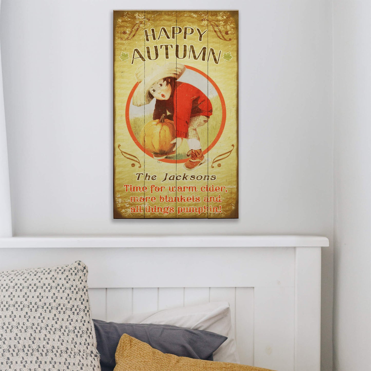 Happy Autumn Pumpkin Picking - Wood & Metal Wall Art