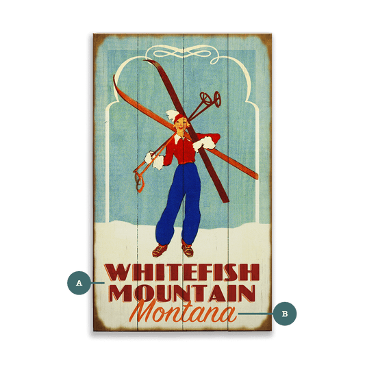 Alpine Glam Girl With Skis - Wood & Metal Wall Art