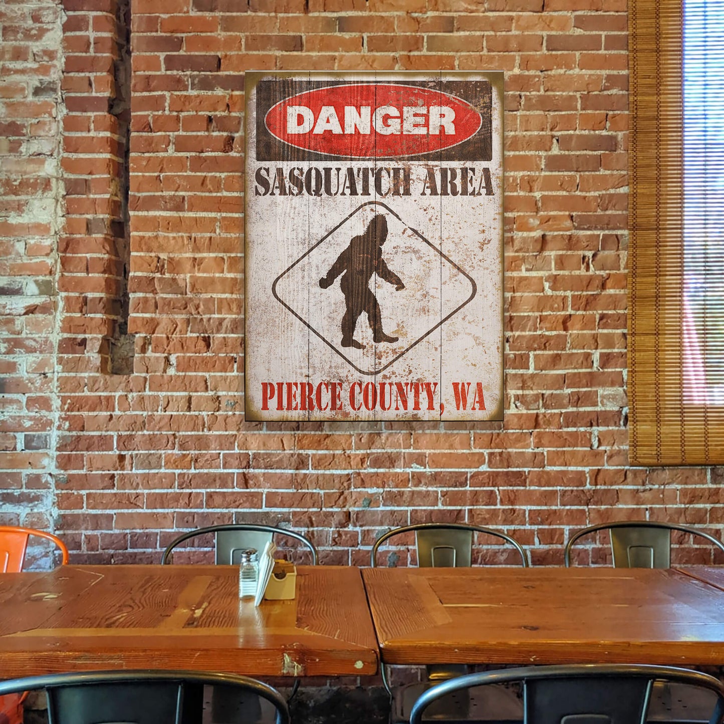 Sasquatch Warning Sign - Wood & Metal Wall Art