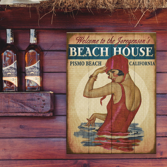 Beach House Babe in Burgundy - Wood & Metal Wall Art