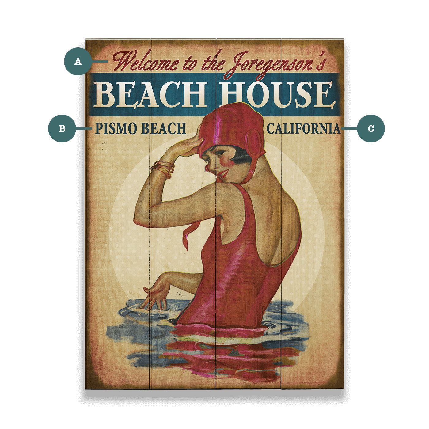 Beach House Babe in Burgundy - Wood & Metal Wall Art