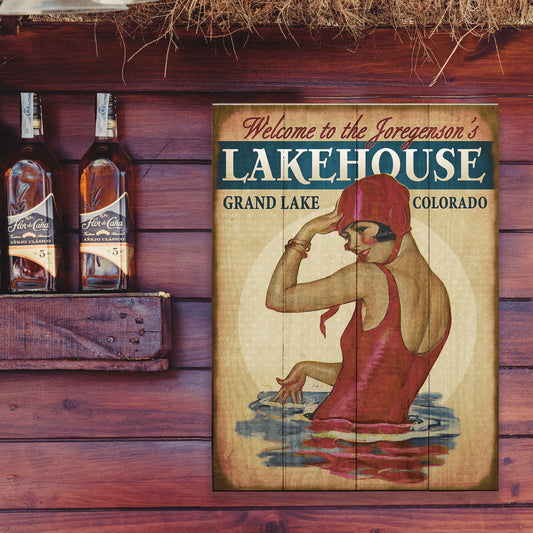 Lakehouse Babe in Burgundy - Wood & Metal Wall Art