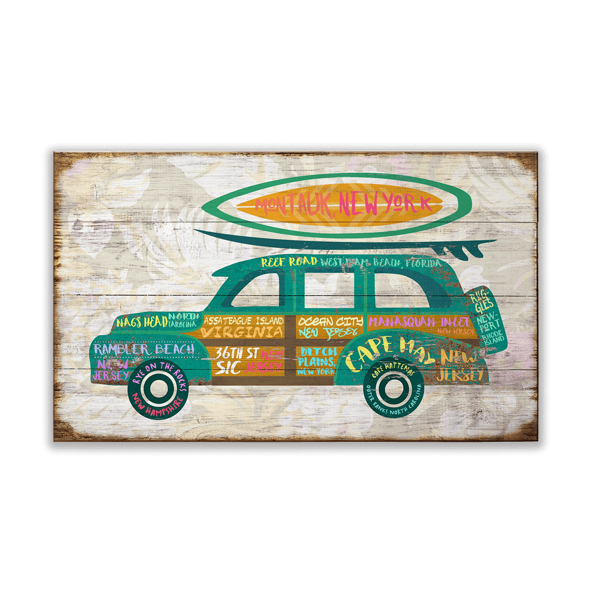 Surf Spots Woody: East Coast - Wood & Metal Wall Art