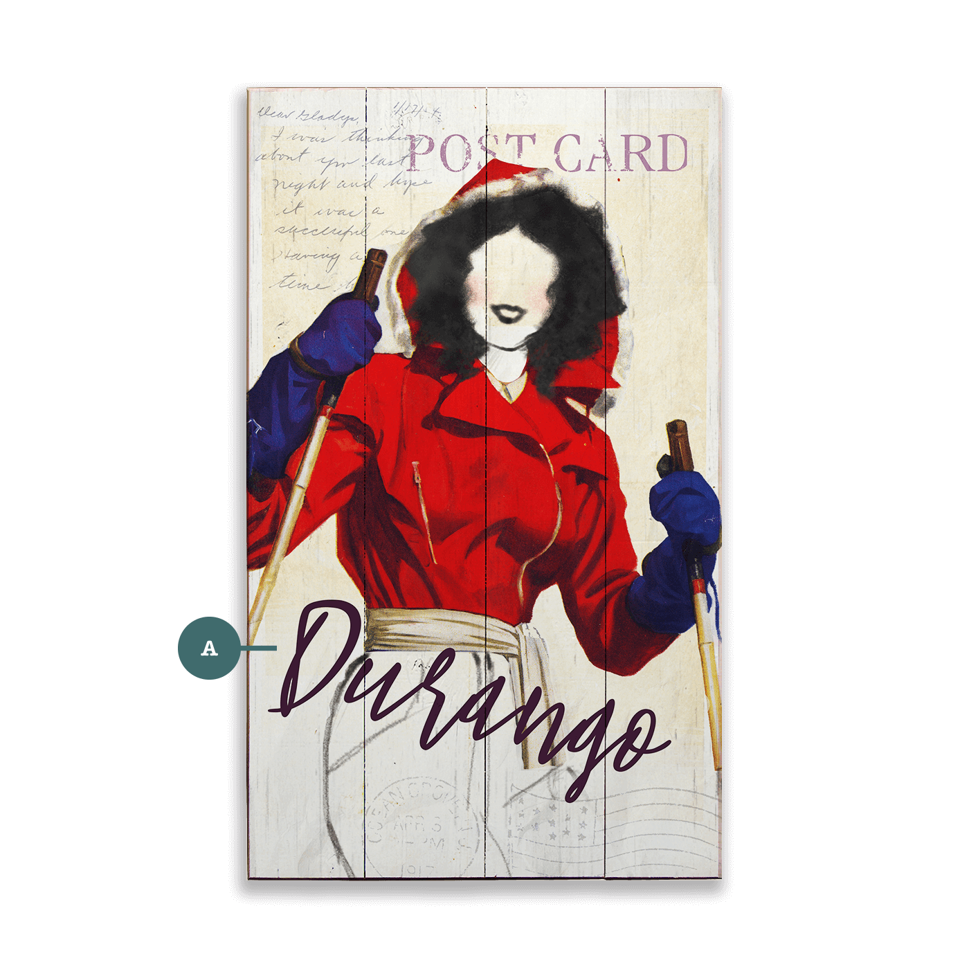 Winter Fashion Postcard: Red Hood - Wood & Metal Wall Art