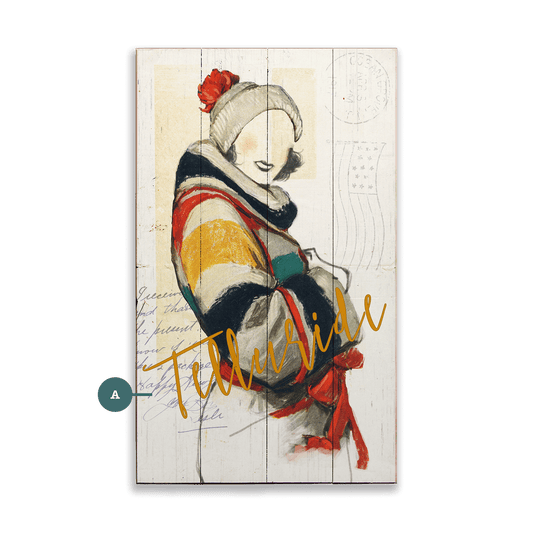 Winter Fashion Postcard: Color Block Coat - Wood & Metal Wall Art