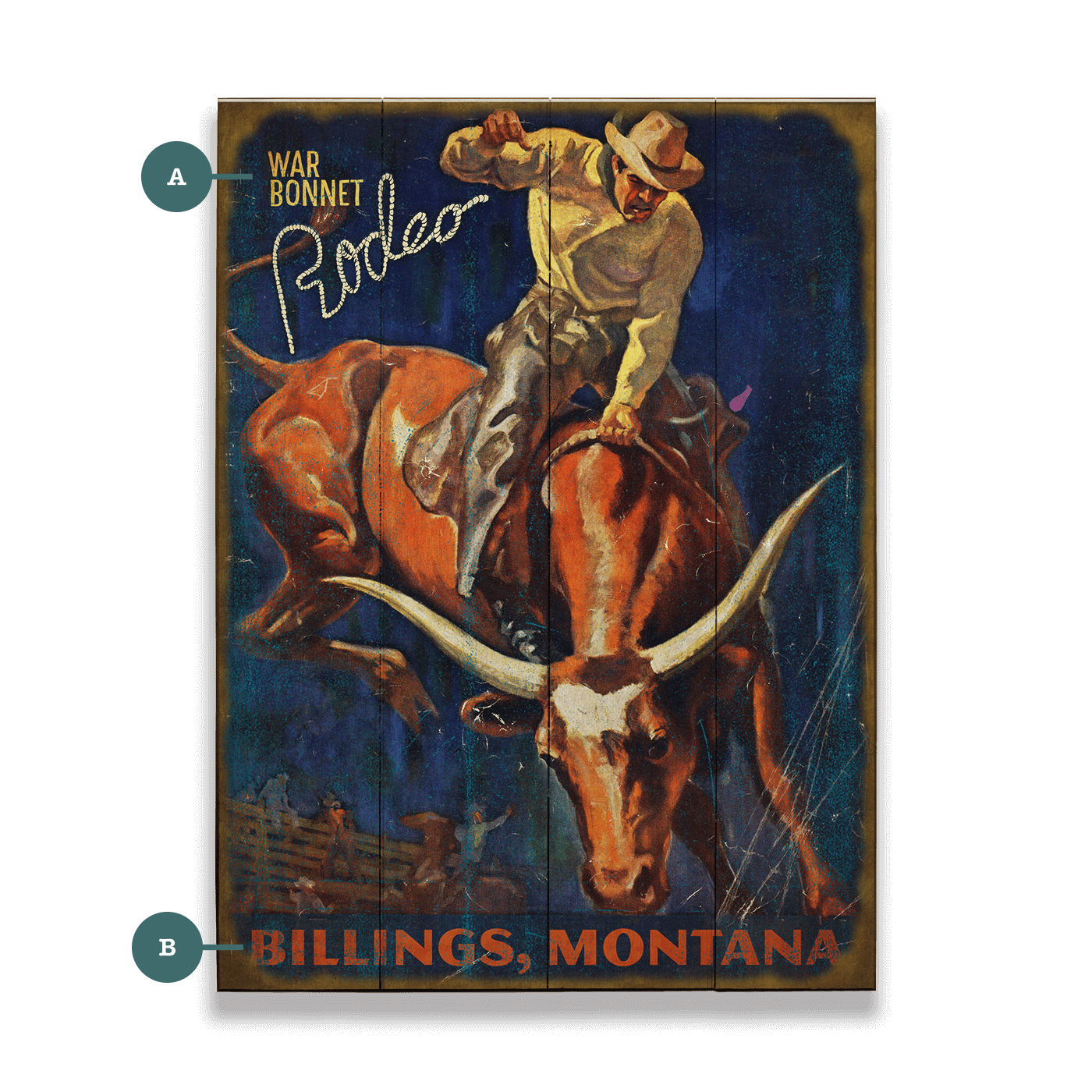 Rodeo Bull Rider - Wood & Metal Wall Art