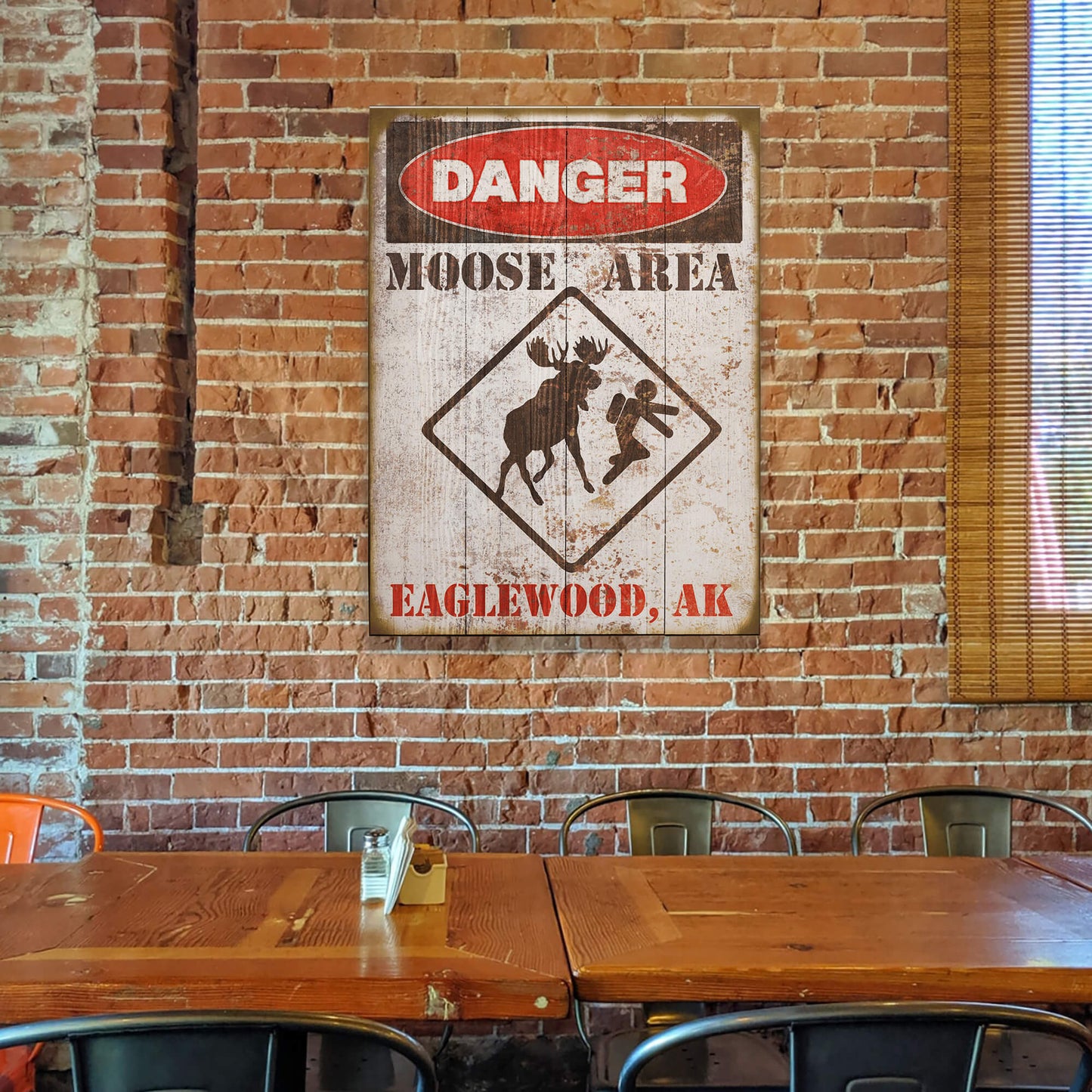Moose Warning Sign - Wood & Metal Wall Art
