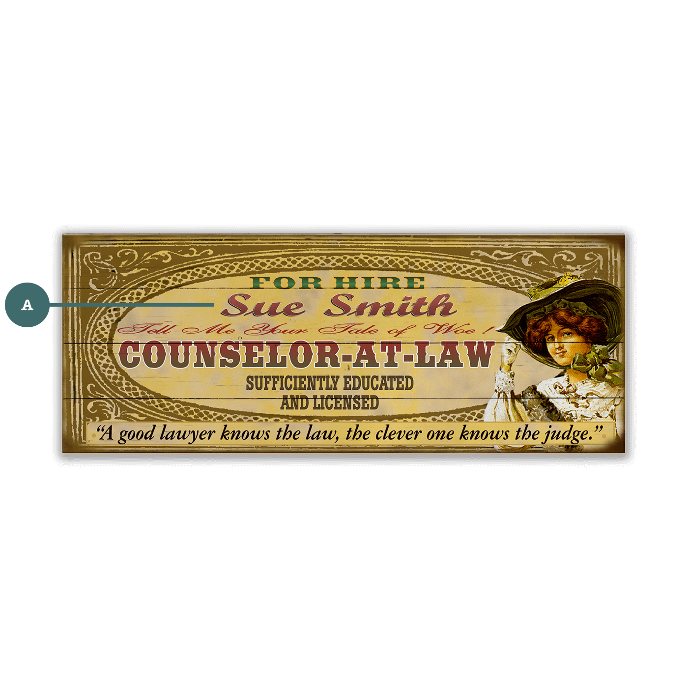 Legal Office - Counselor-at-Law: Female (Personalized) - Wood & Metal Wall Art