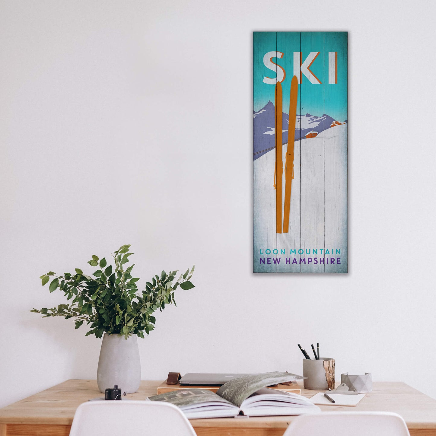 Pastel Skis in the Snow - Wood & Metal Wall Art