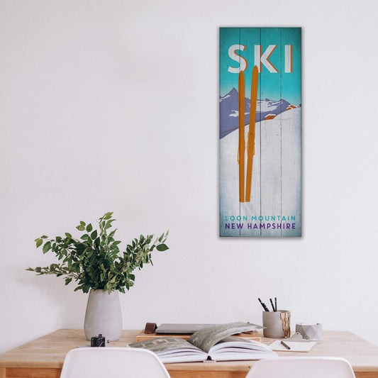 Pastel Skis in the Snow - Wood & Metal Wall Art