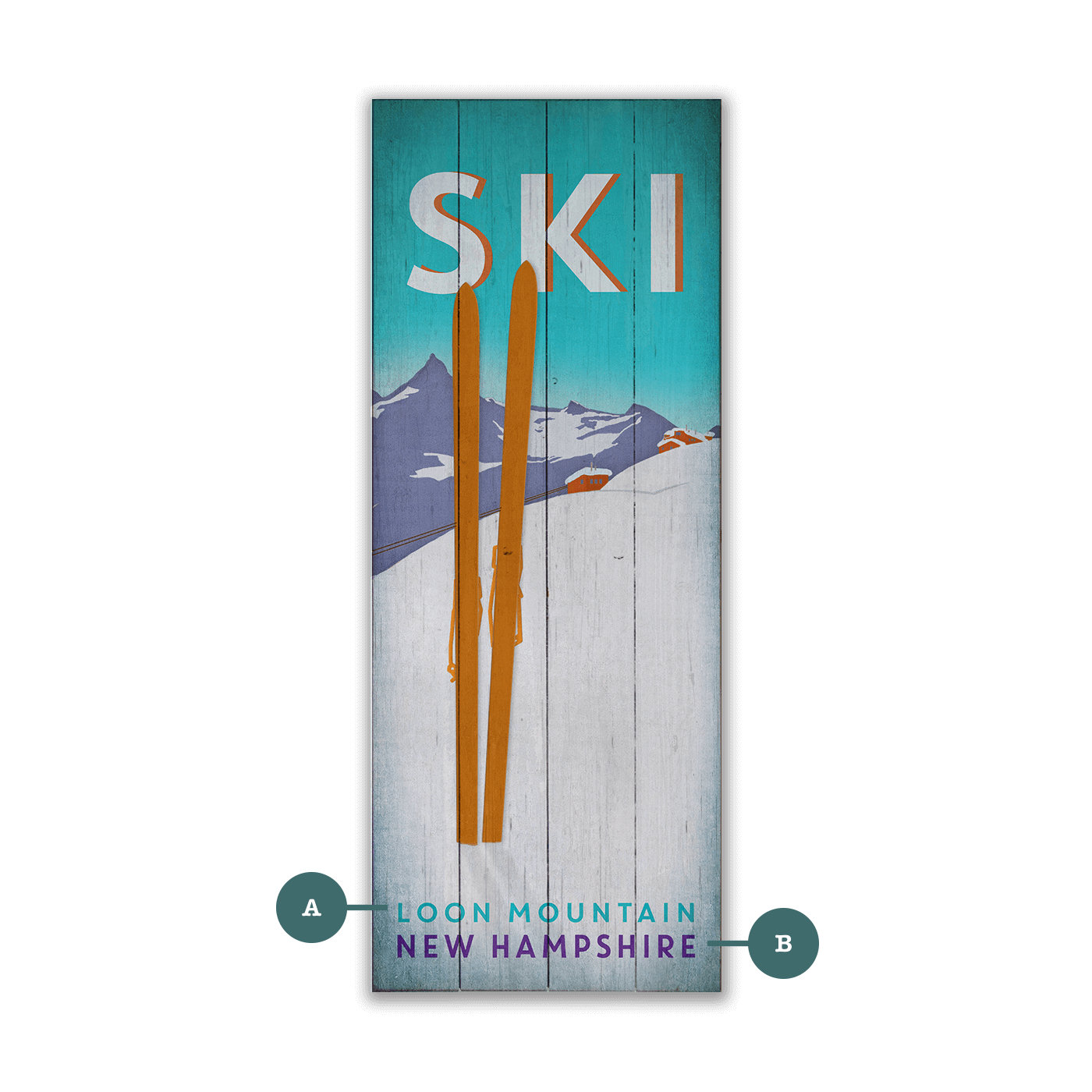 Pastel Skis in the Snow - Wood & Metal Wall Art
