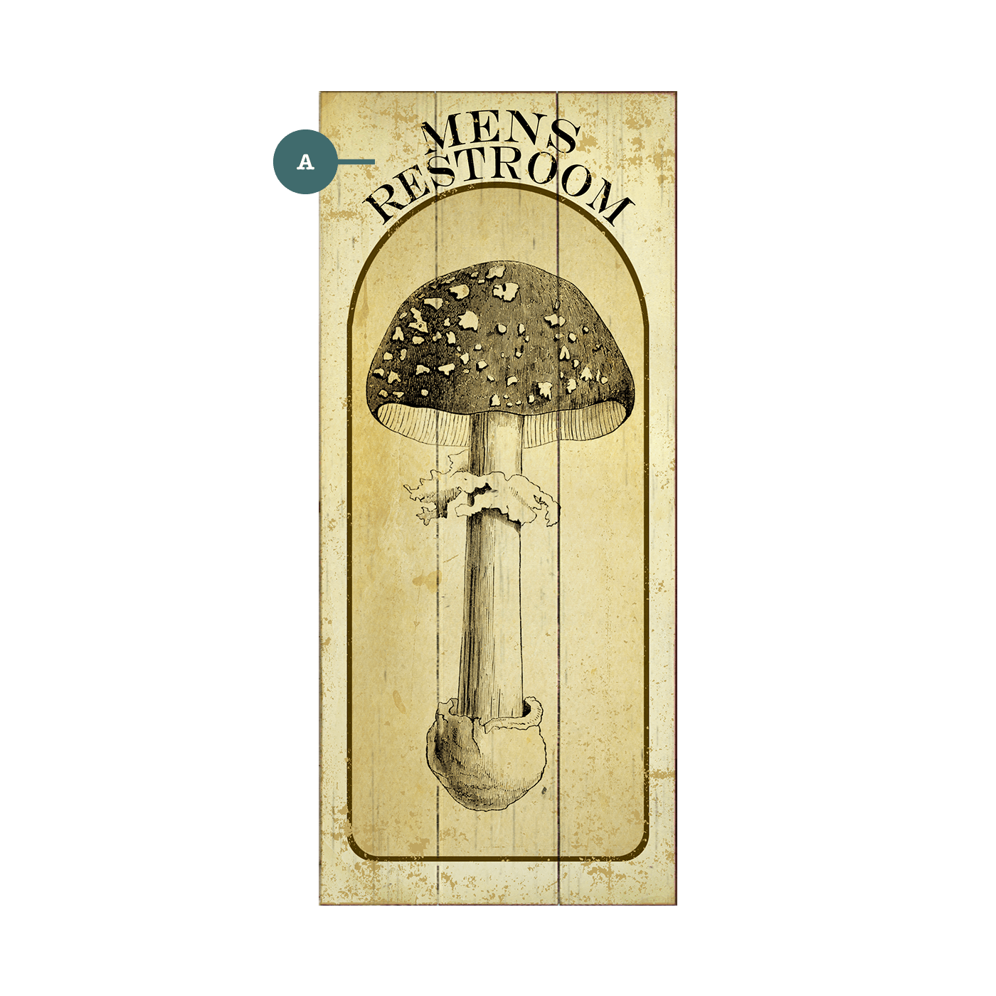 Mens Restroom Mushroom - Wood & Metal Wall Art