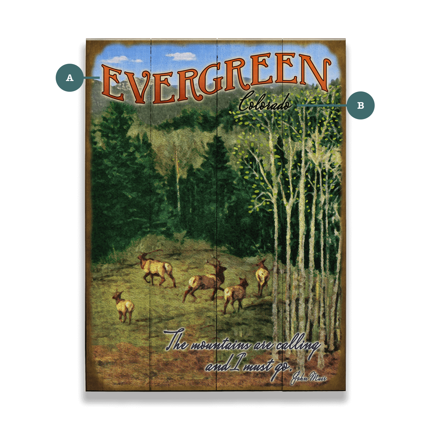 Summer Elk: The Mountains are Calling - Wood & Metal Wall Art