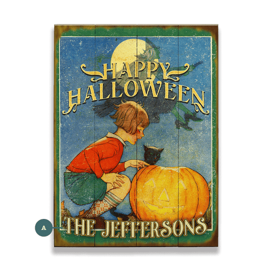 Witch’s Flight and Pumpkin Light - Wood & Metal Wall Art