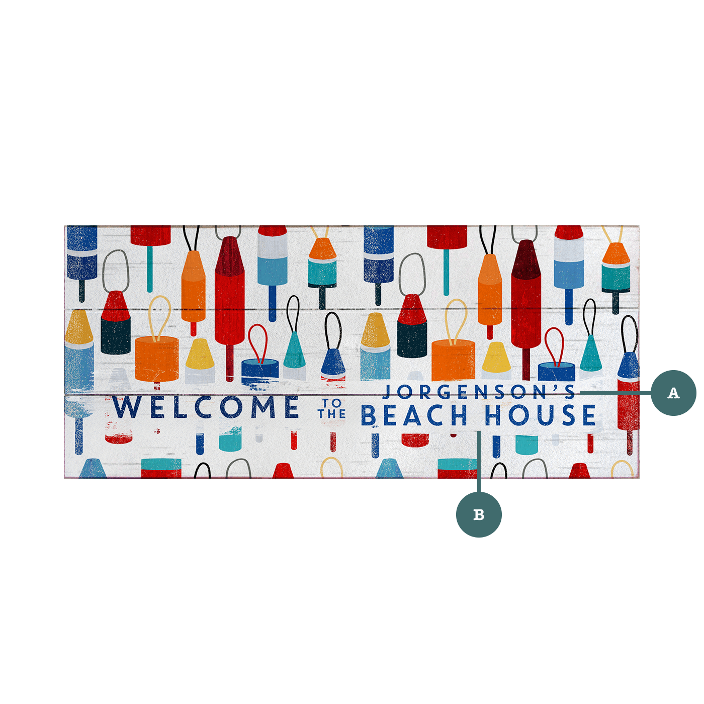 Beach House Buoy Welcome: Personalized - Wood & Metal Wall Art