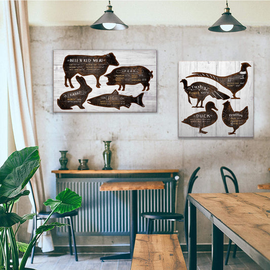Meat and Seafood Cooking Temps - Wood & Metal Wall Art