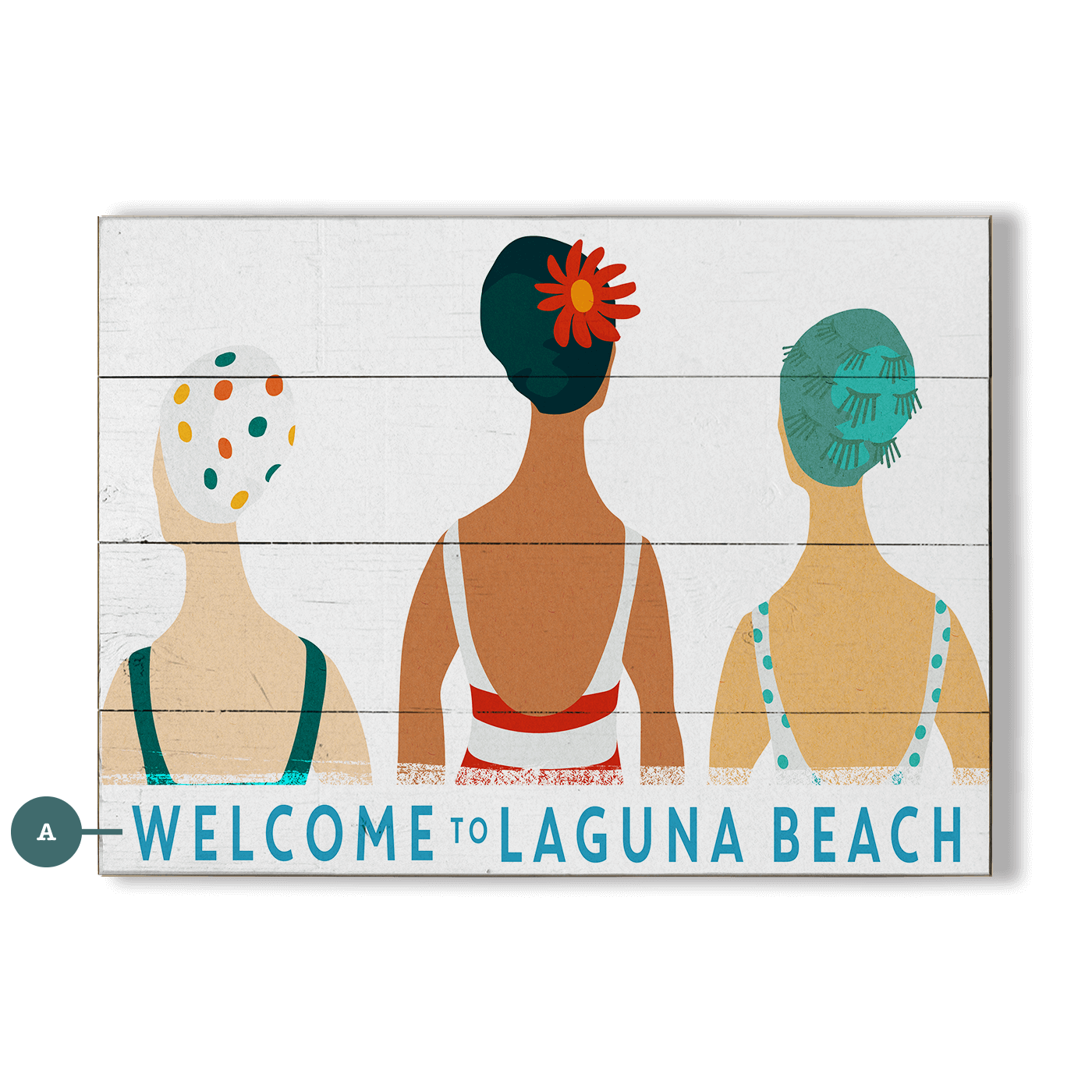 3 Swim Cap Ladies - Wood & Metal Wall Art