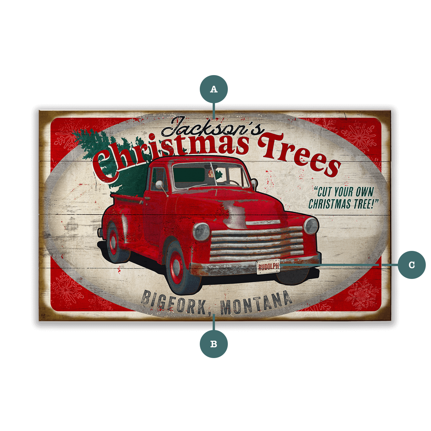 Christmas Tree Truck: Personalized - Wood & Metal Wall Art
