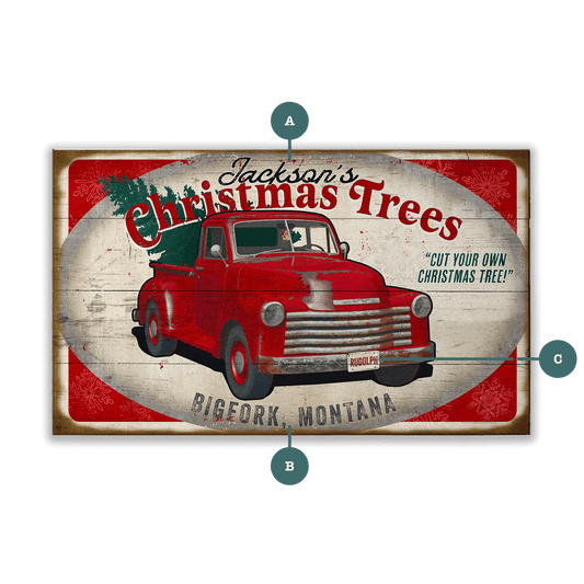 Christmas Tree Truck: Personalized - Wood & Metal Wall Art