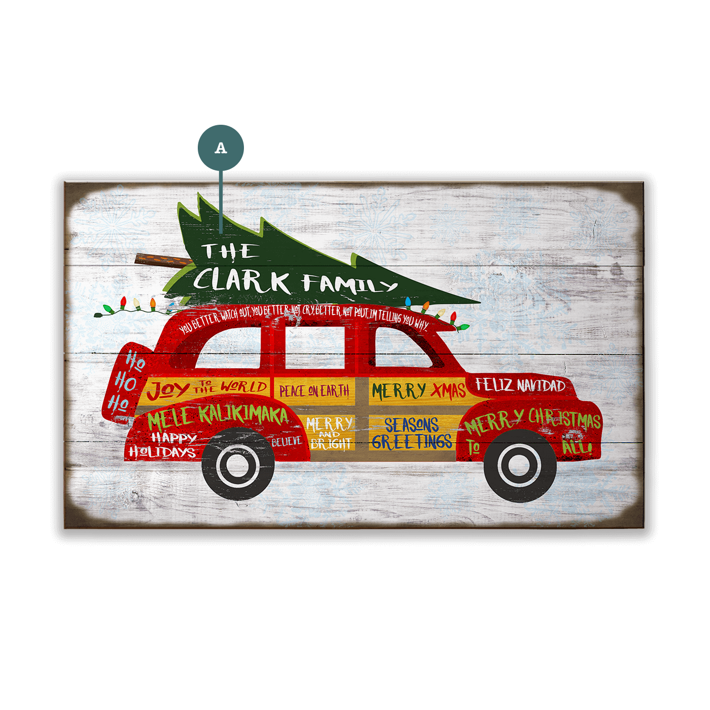 Holiday Greeting Christmas Car - Wood & Metal Wall Art
