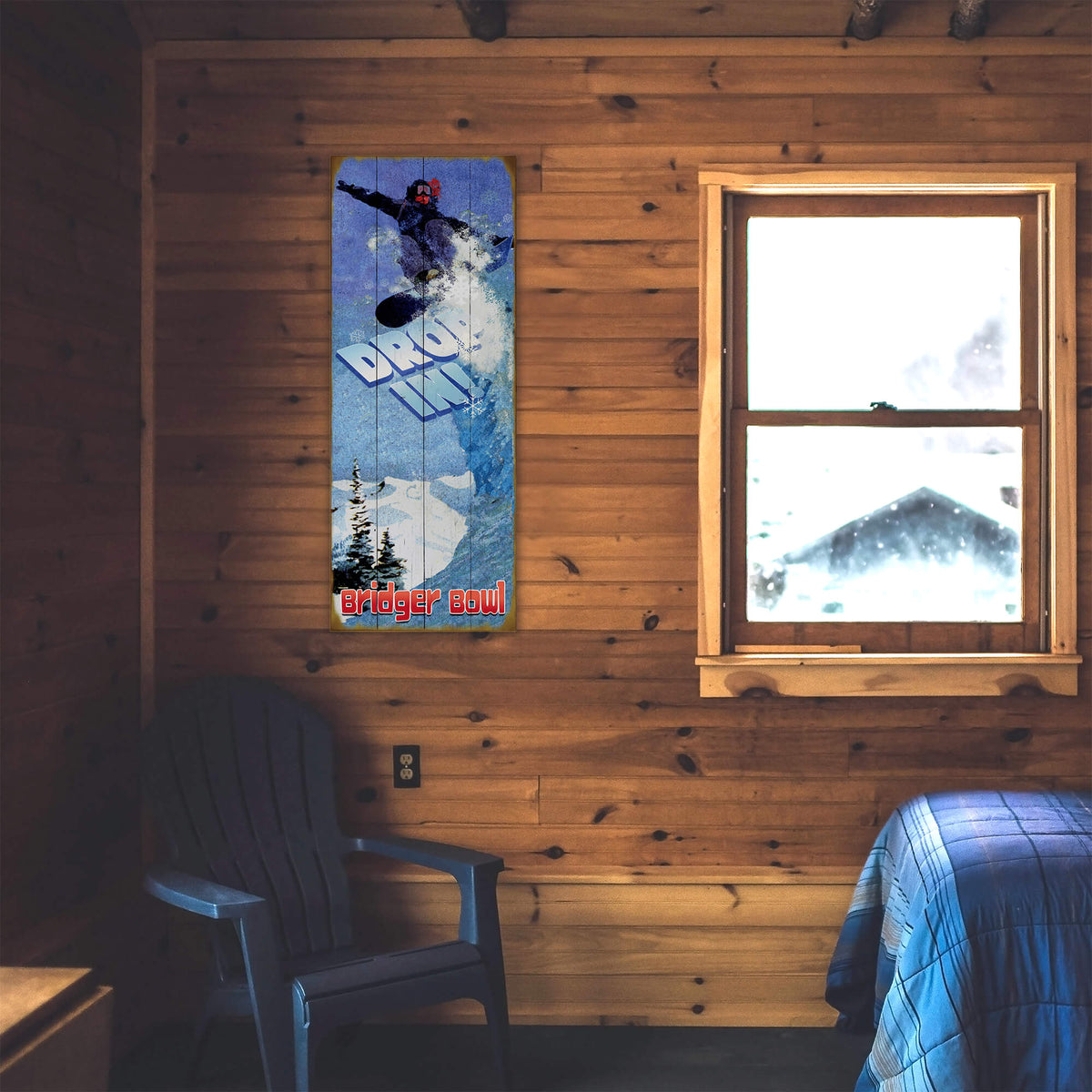 Drop In Snowboarder - Wood & Metal Wall Art