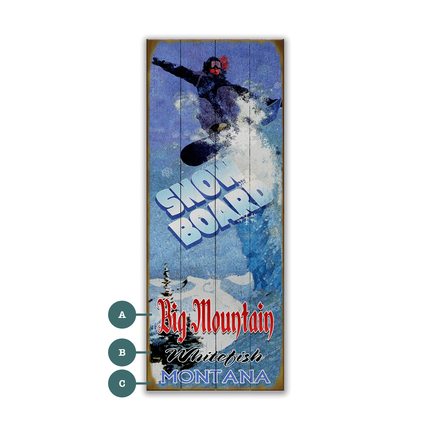 Soaring Over the Summit Snowboard - Wood & Metal Wall Art
