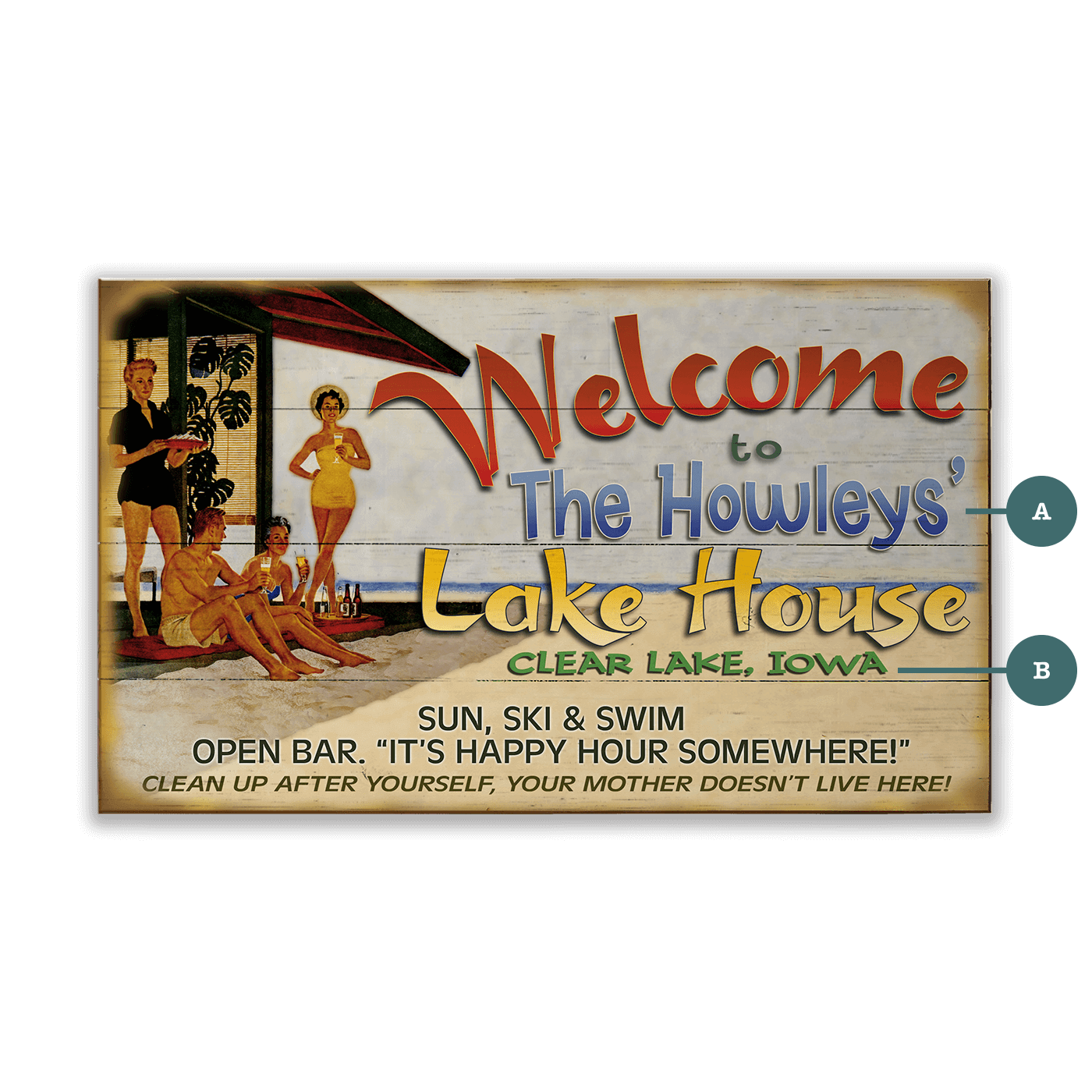 Lake House Welcome: Personalized - Wood & Metal Wall Art
