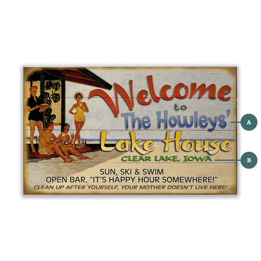 Lake House Welcome: Personalized - Wood & Metal Wall Art