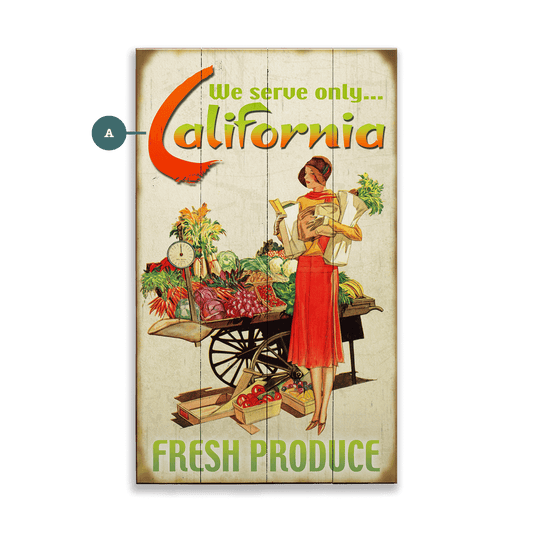 Fresh California Produce - Wood & Metal Wall Art