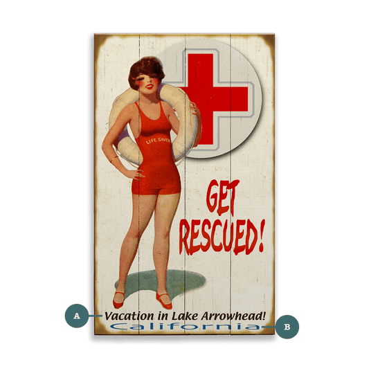 Get Rescued! Female Lifeguard - Wood & Metal Wall Art