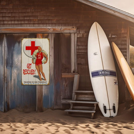 Get Rescued! Male Lifeguard - Wood & Metal Wall Art