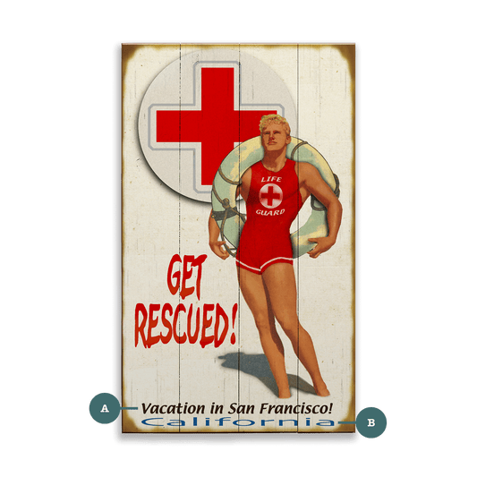 Get Rescued! Male Lifeguard - Wood & Metal Wall Art