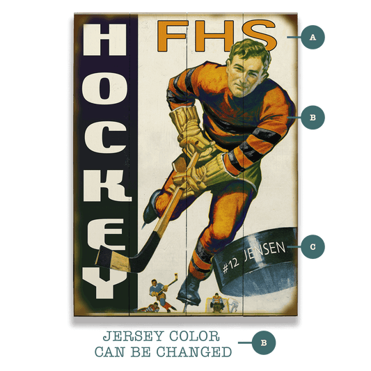 Slap Shot Hockey Player - Wood & Metal Wall Art