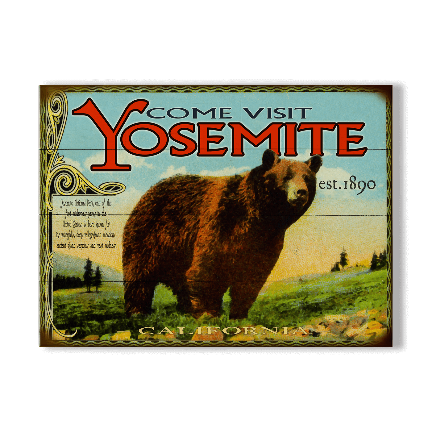 Yosemite: Bear & Meadow Scene - Wood & Metal Wall Art