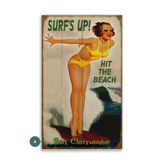 Surf Poster: Surf's Up - Wood & Metal Wall Art