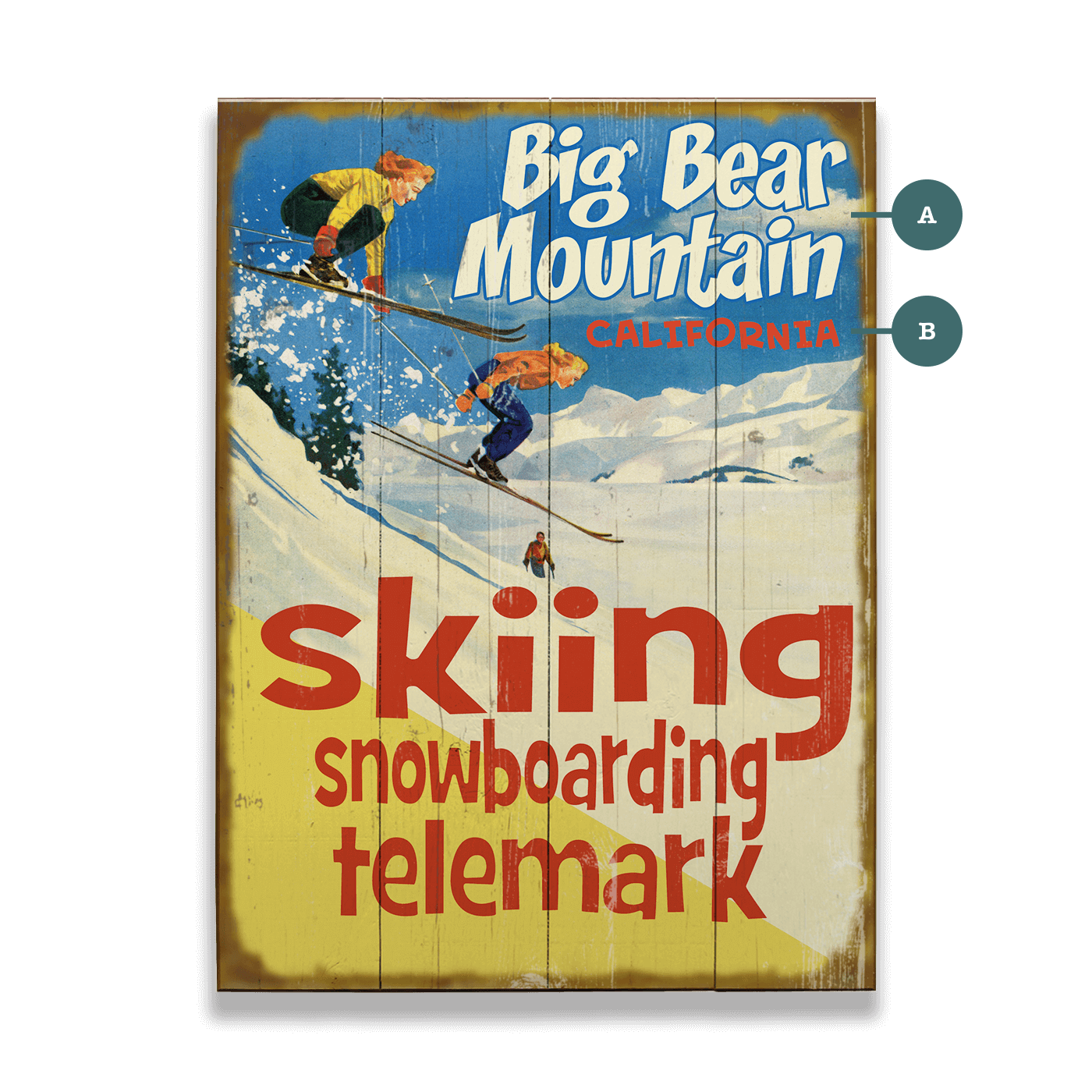 Skiing, Snowboarding, Telemark - Wood & Metal Wall Art