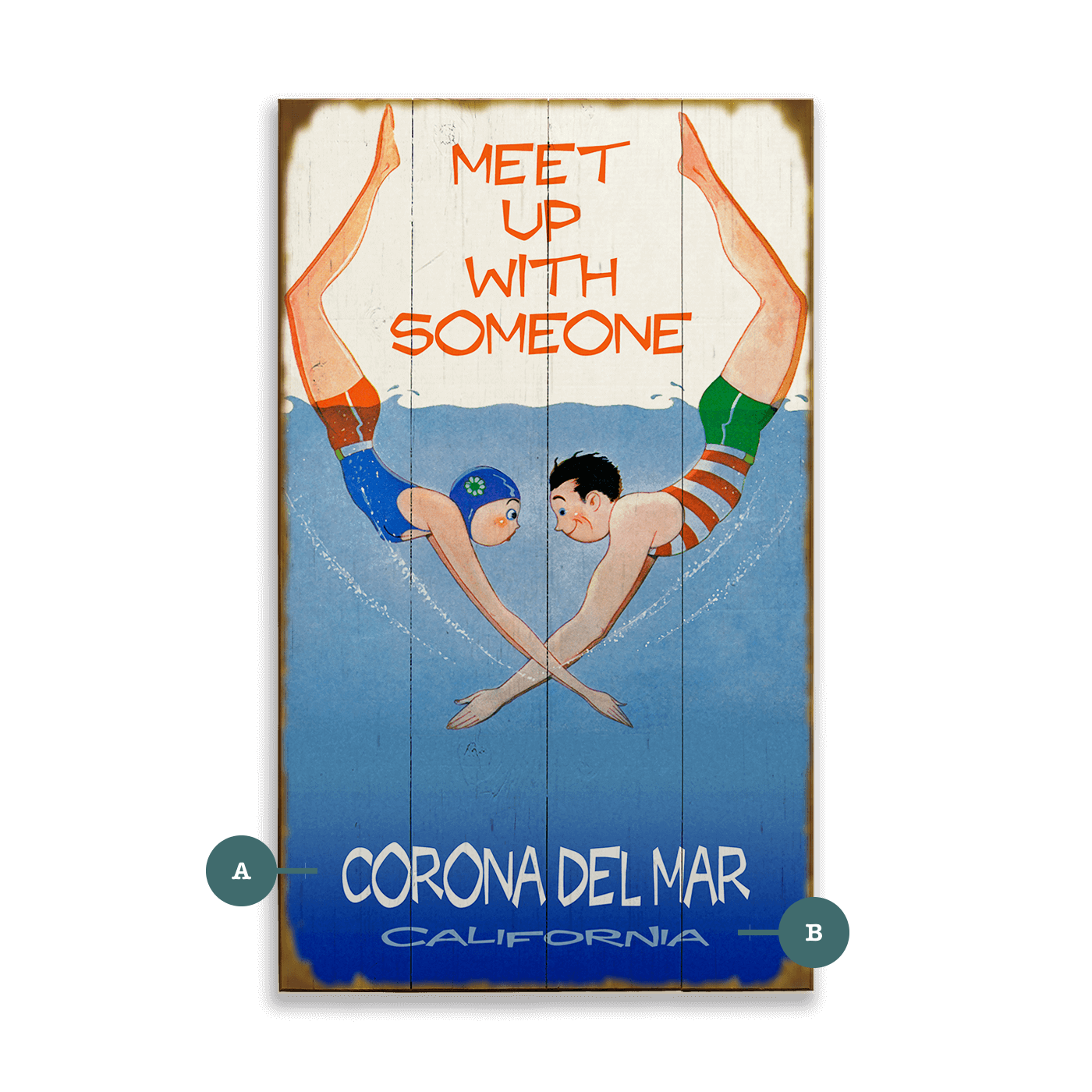 Meet Up With Someone Diving Couple - Wood & Metal Wall Art