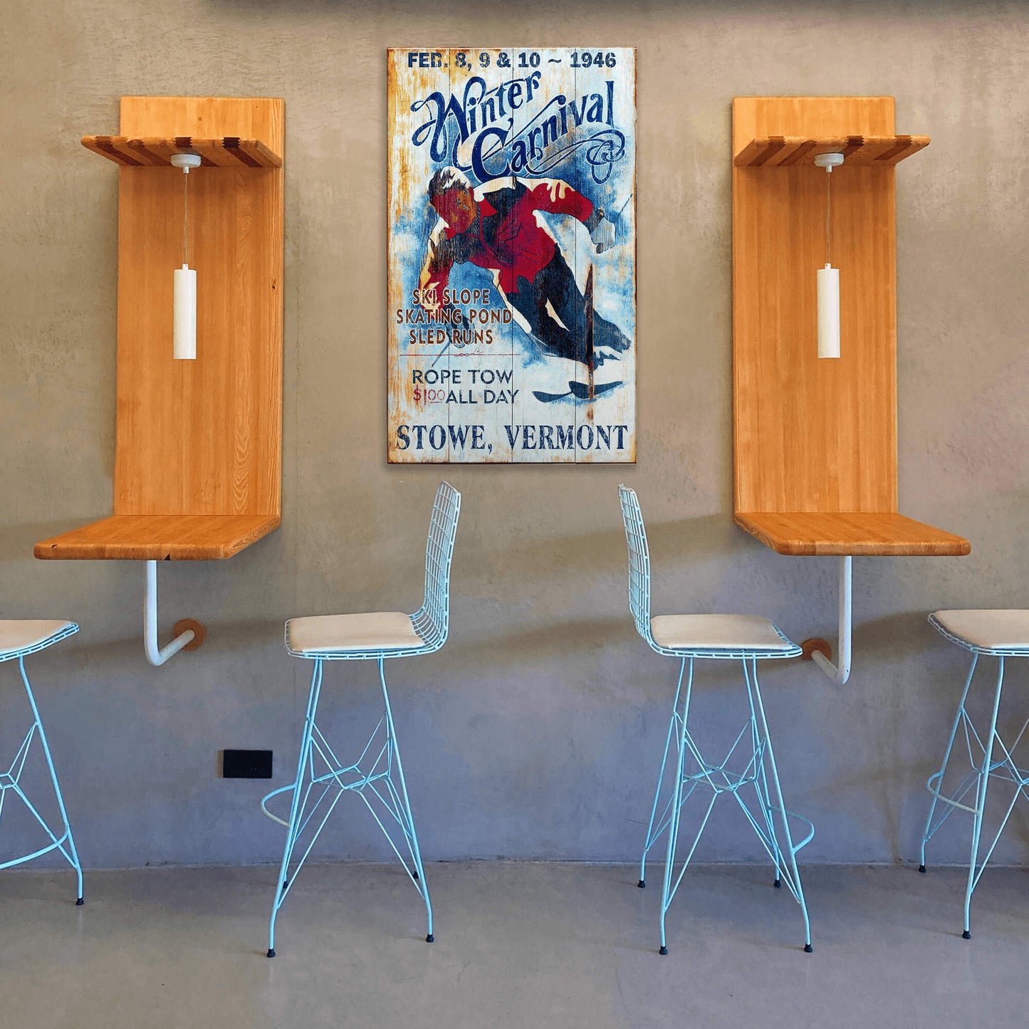 Winter Carnival: Ski, Skate, Sled - Wood & Metal Wall Art
