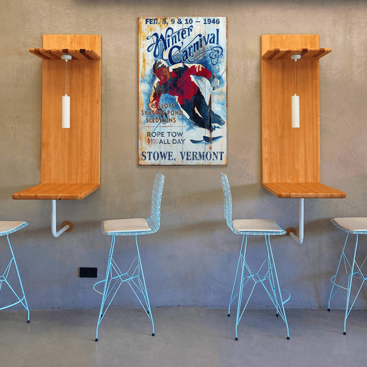 Winter Carnival: Ski, Skate, Sled - Wood & Metal Wall Art