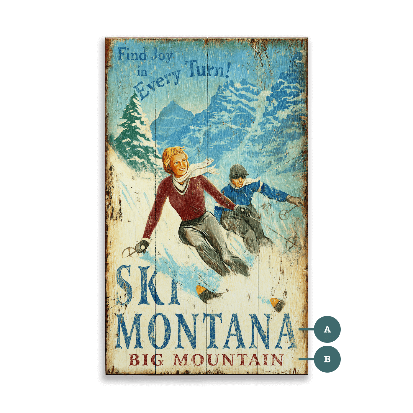 Ski Montana: Find Joy in Every Turn - Wood & Metal Wall Art