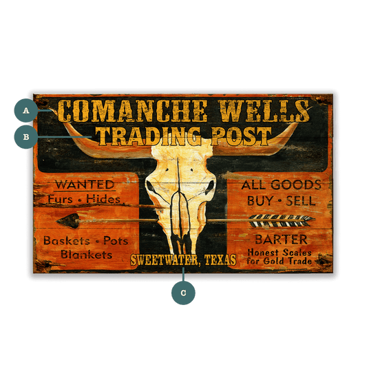 Comanche Wells Trading Post - Wood & Metal Wall Art
